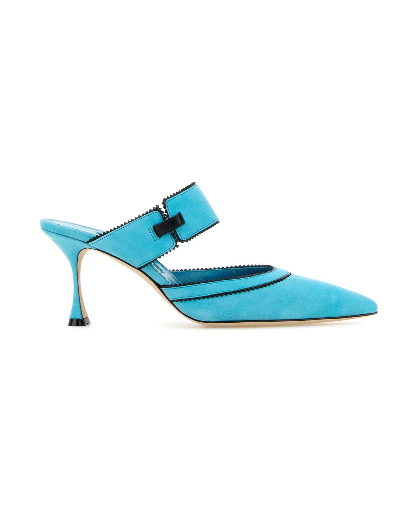 Manolo Blahnik Light Blue Suede Brontiamusa Mules - LBLUBLCK