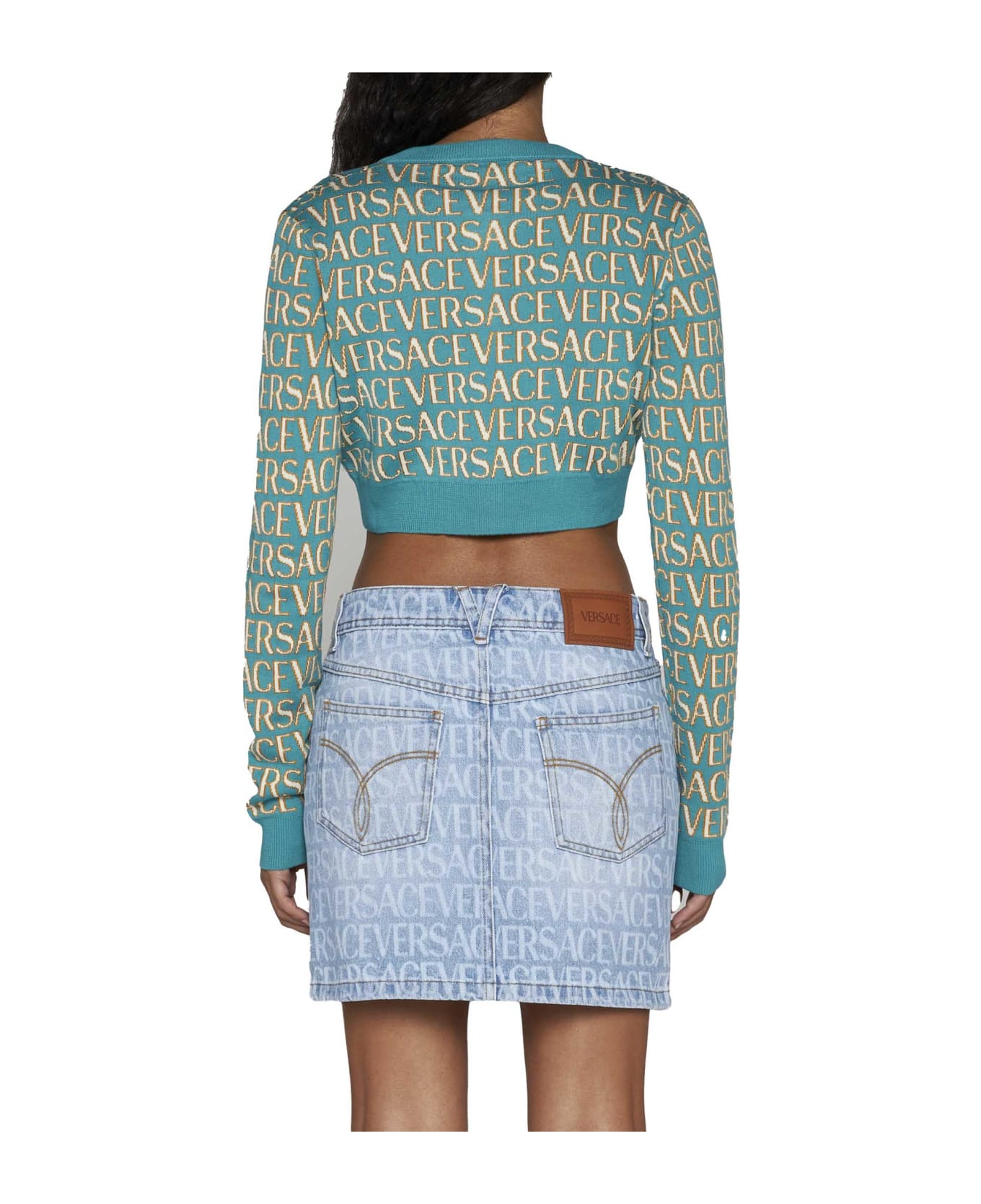 Versace Cropped-length Knitted Cardigan - turquoise