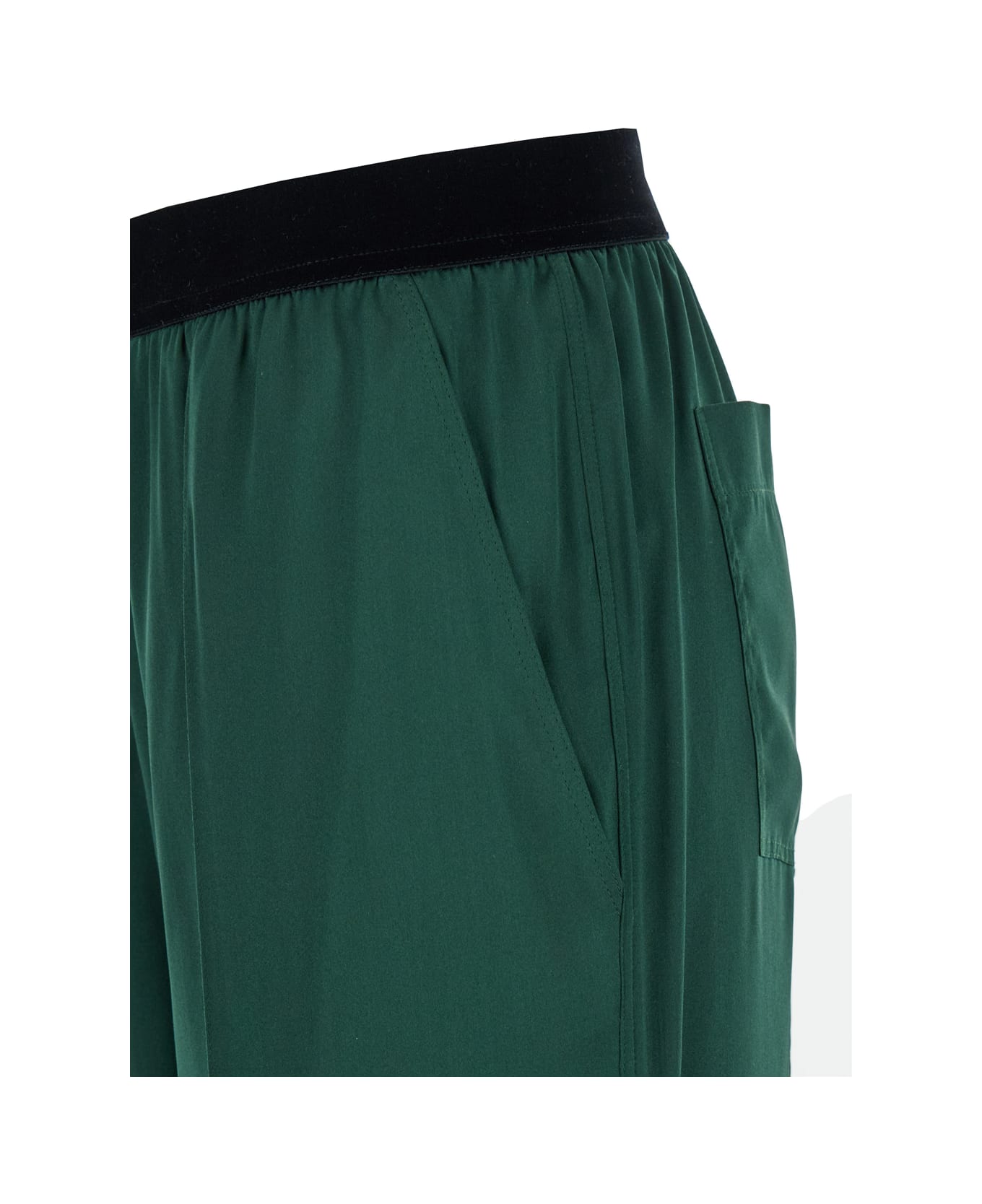 Tom Ford Green Relaxed Pants With Logo Detail In Stretch Silk Woman - Green