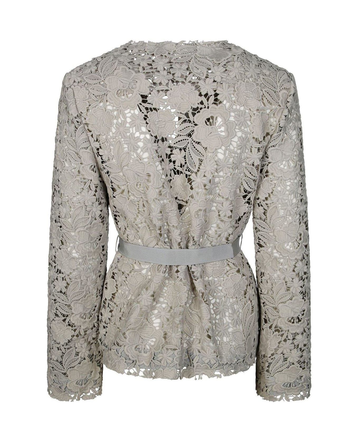 Parosh Lace Detailed Tie-waist Jacket - Grigio