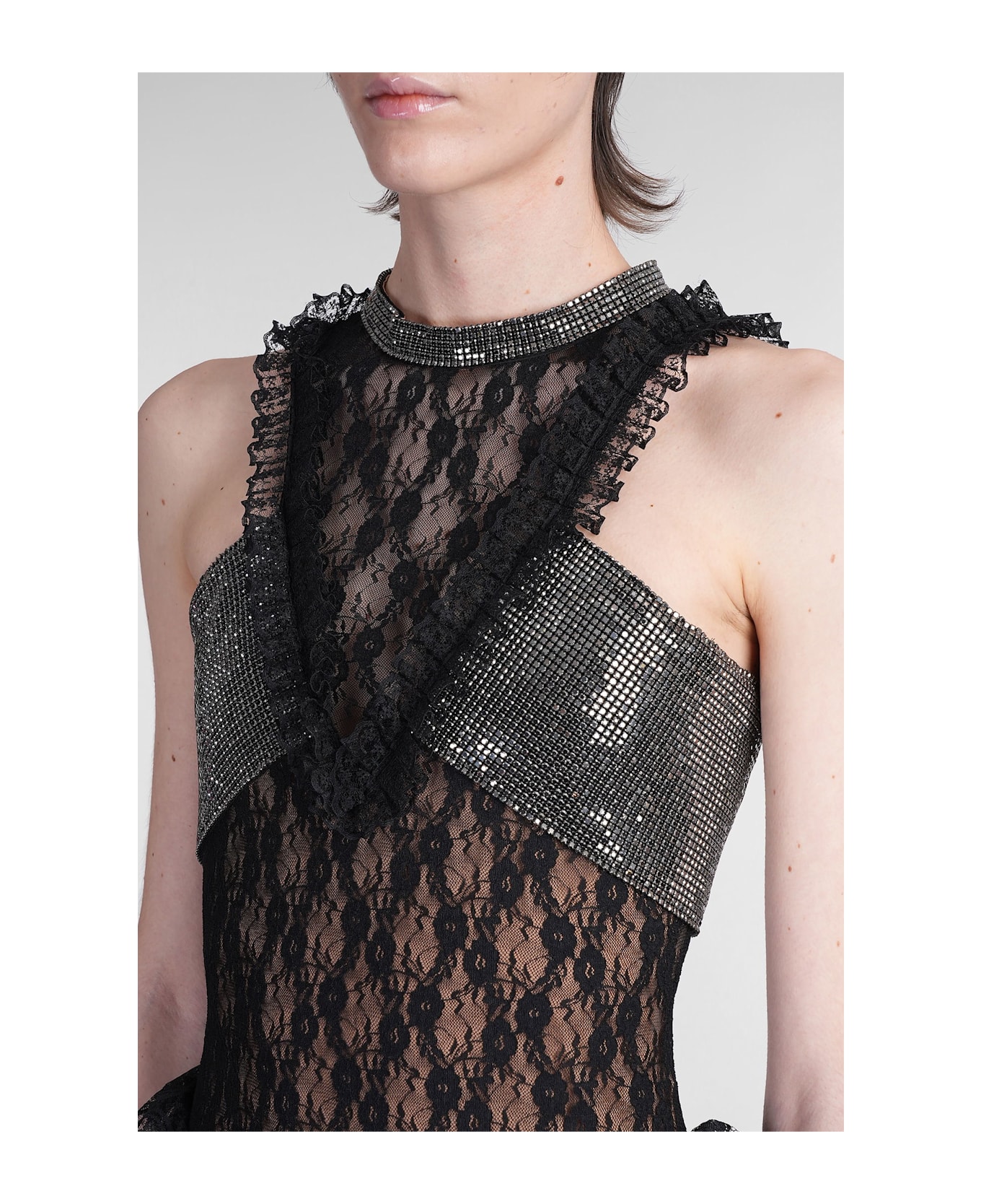 self-portrait Mini Dress In Black Polyamide - black