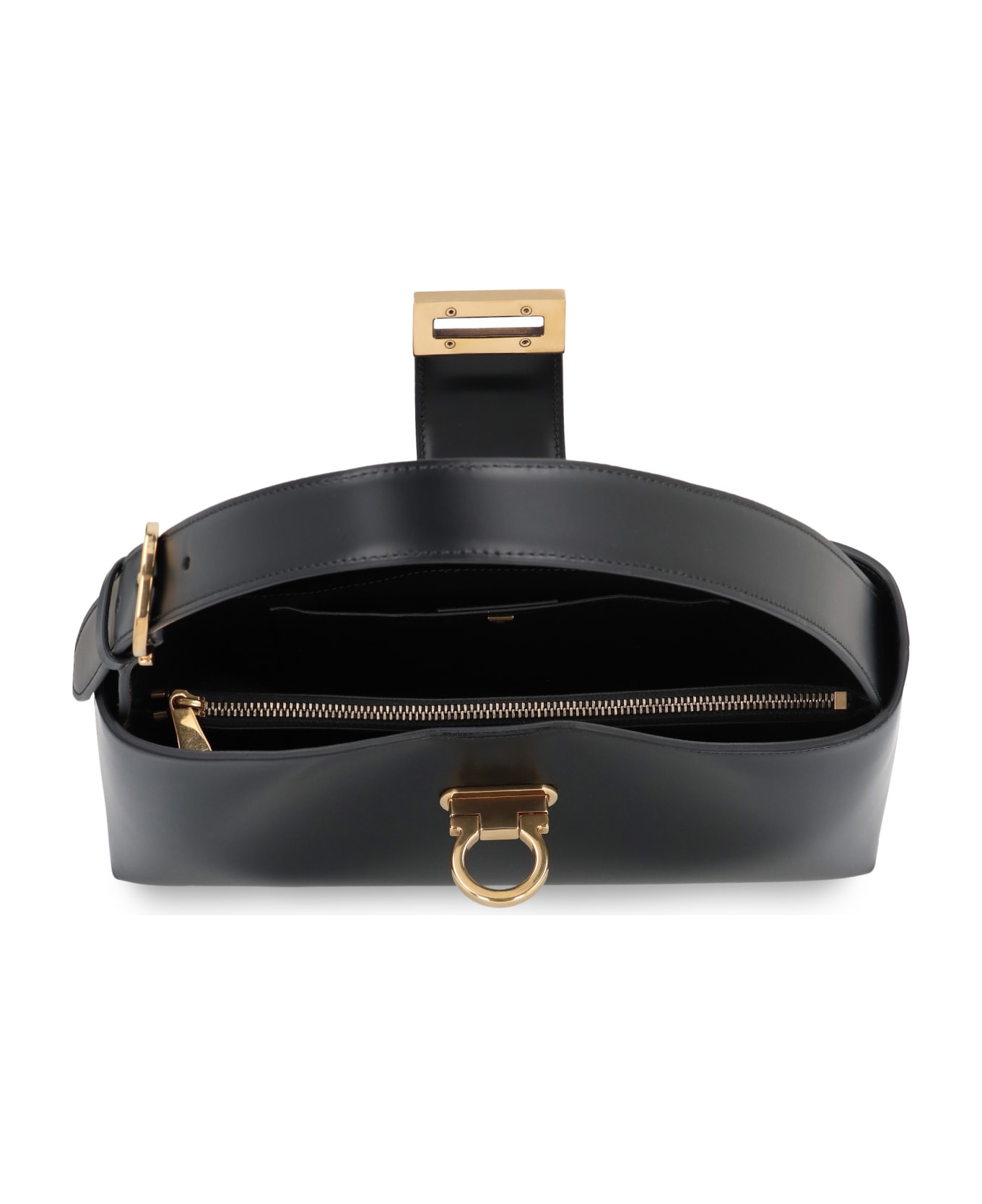 Ferragamo Trifolio Leather Shoulder Bag - black