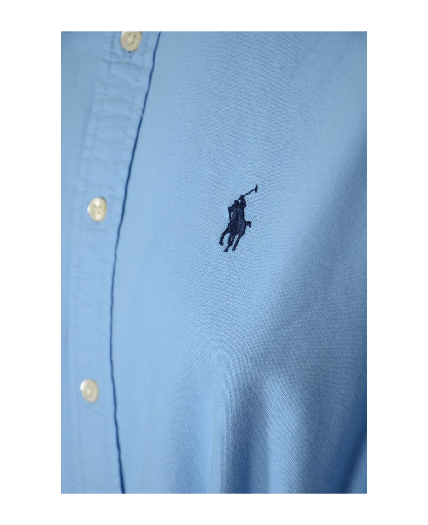 Polo Ralph Lauren Tie-waist Logo Embroidered Shirt Dress - Blue