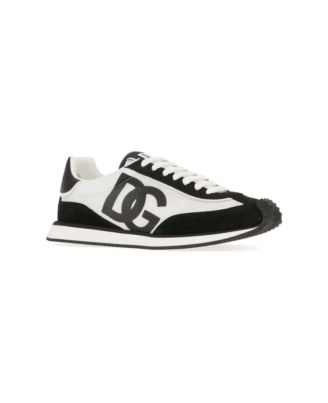 Dolce & Gabbana Two-tone Suede And Mesh Dg Aria Sneakers - WHITE BLACK