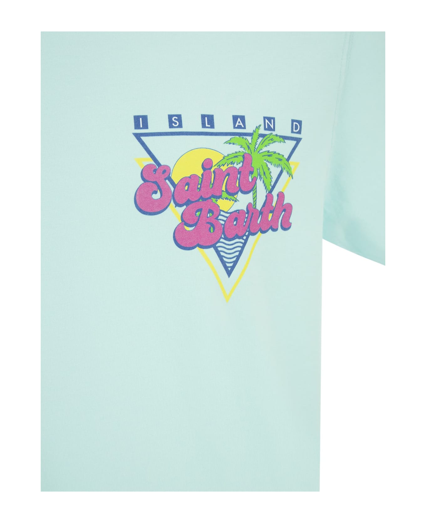 MC2 Saint Barth Cotton T-shirt With Sb Summer Print - Light Blue