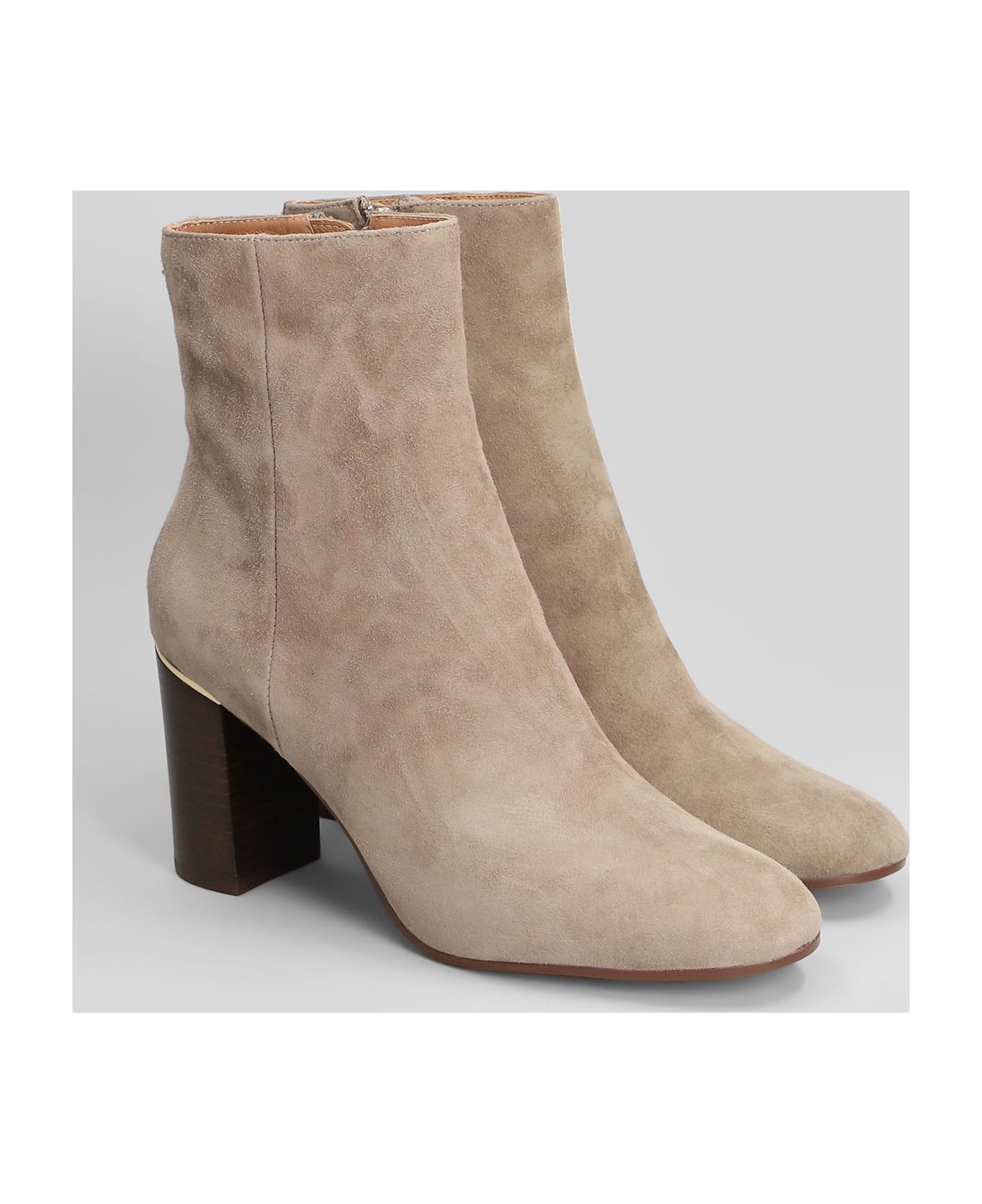 Lola Cruz High Heels Ankle Boots In Taupe Suede - taupe