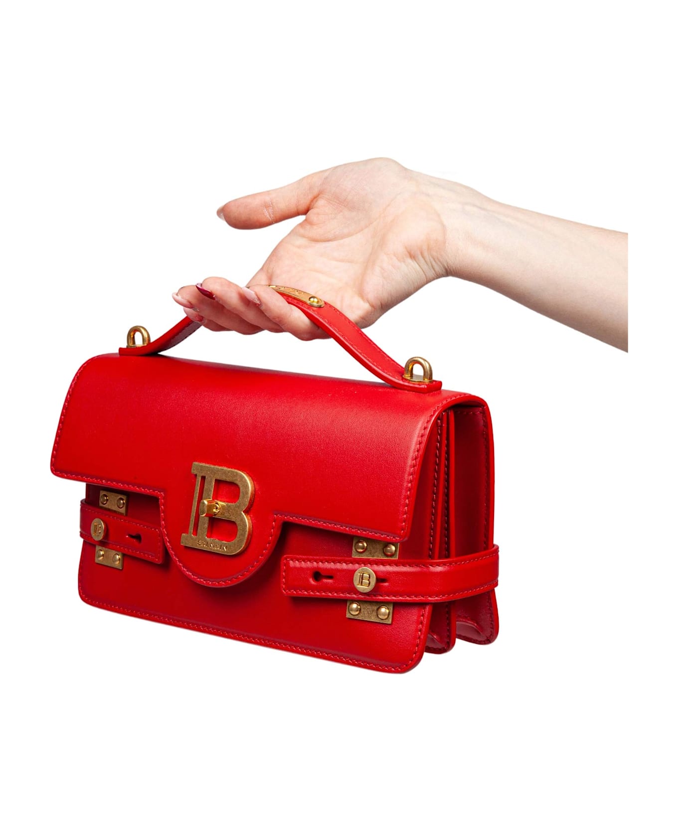 Balmain B-buzz Red Leather Handbag - Rouge