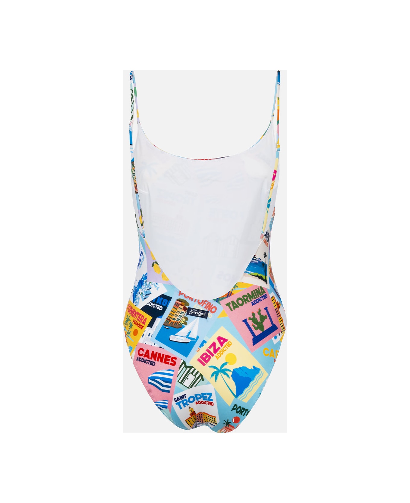 MC2 Saint Barth Woman One-piece Swimsuit Cecille With Postcards Print - BLUE
