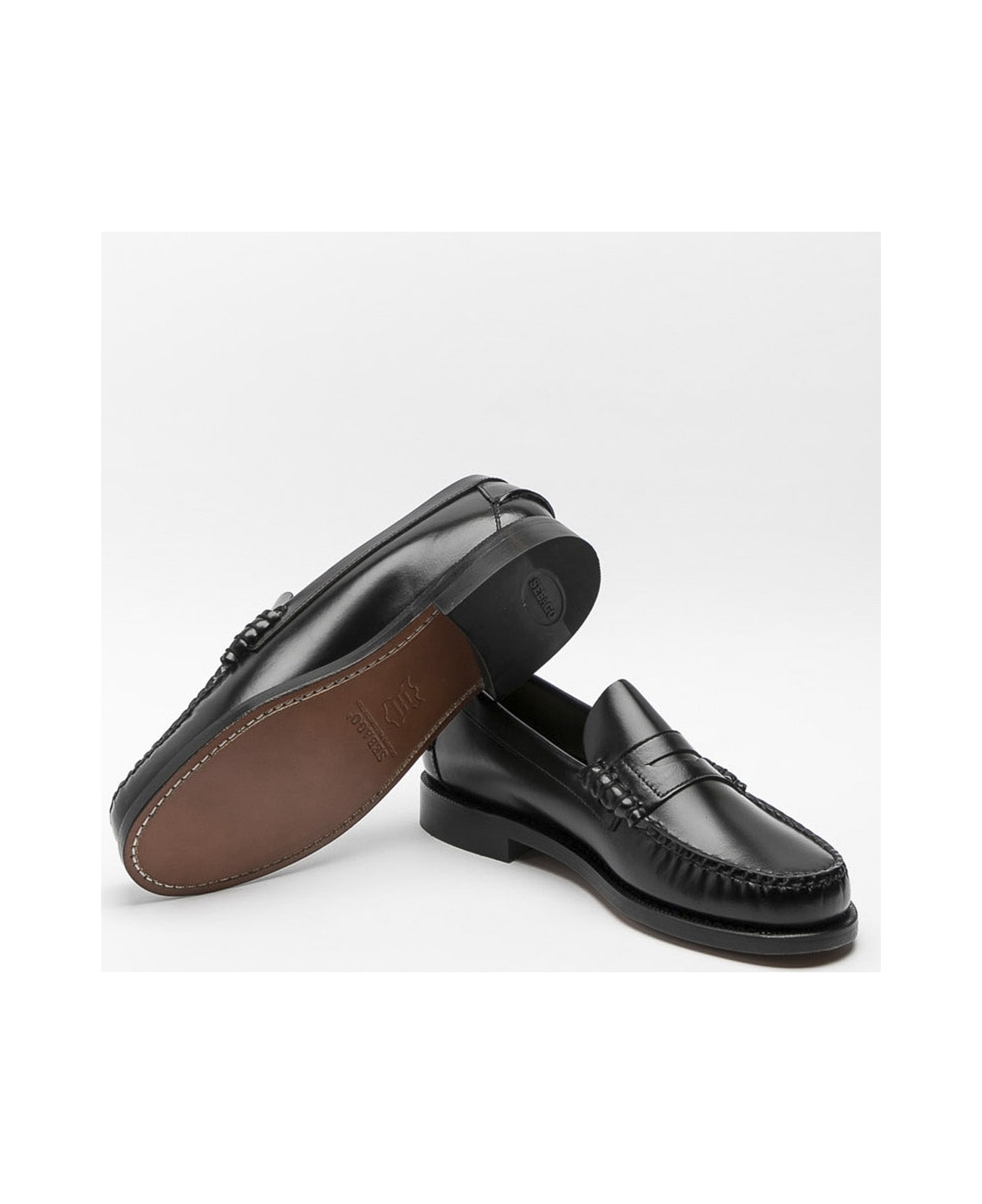 Sebago Classic Dan Black Brushed Leather Penny Loafer - Nero