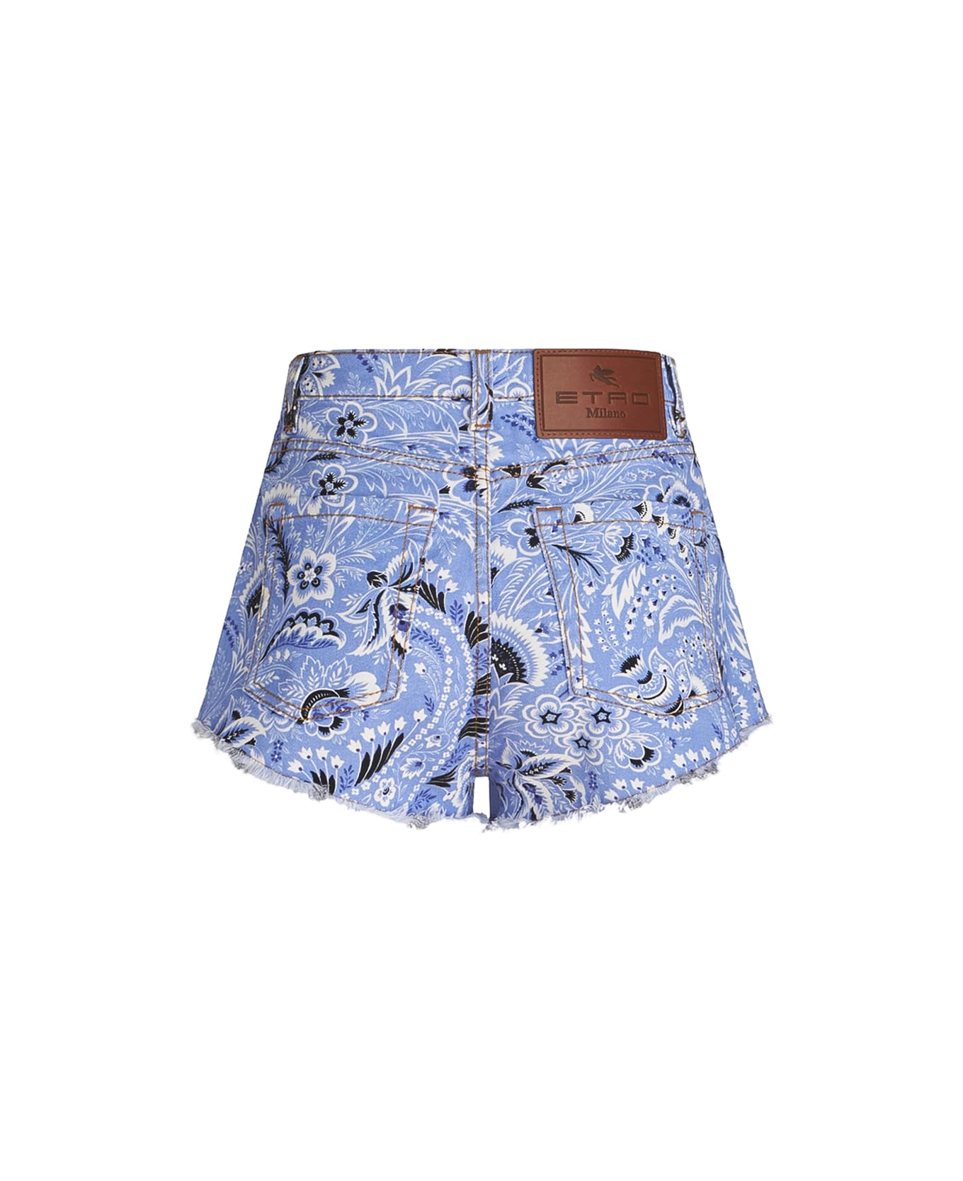 Etro Light Blue Denim Shorts With Print - Blue
