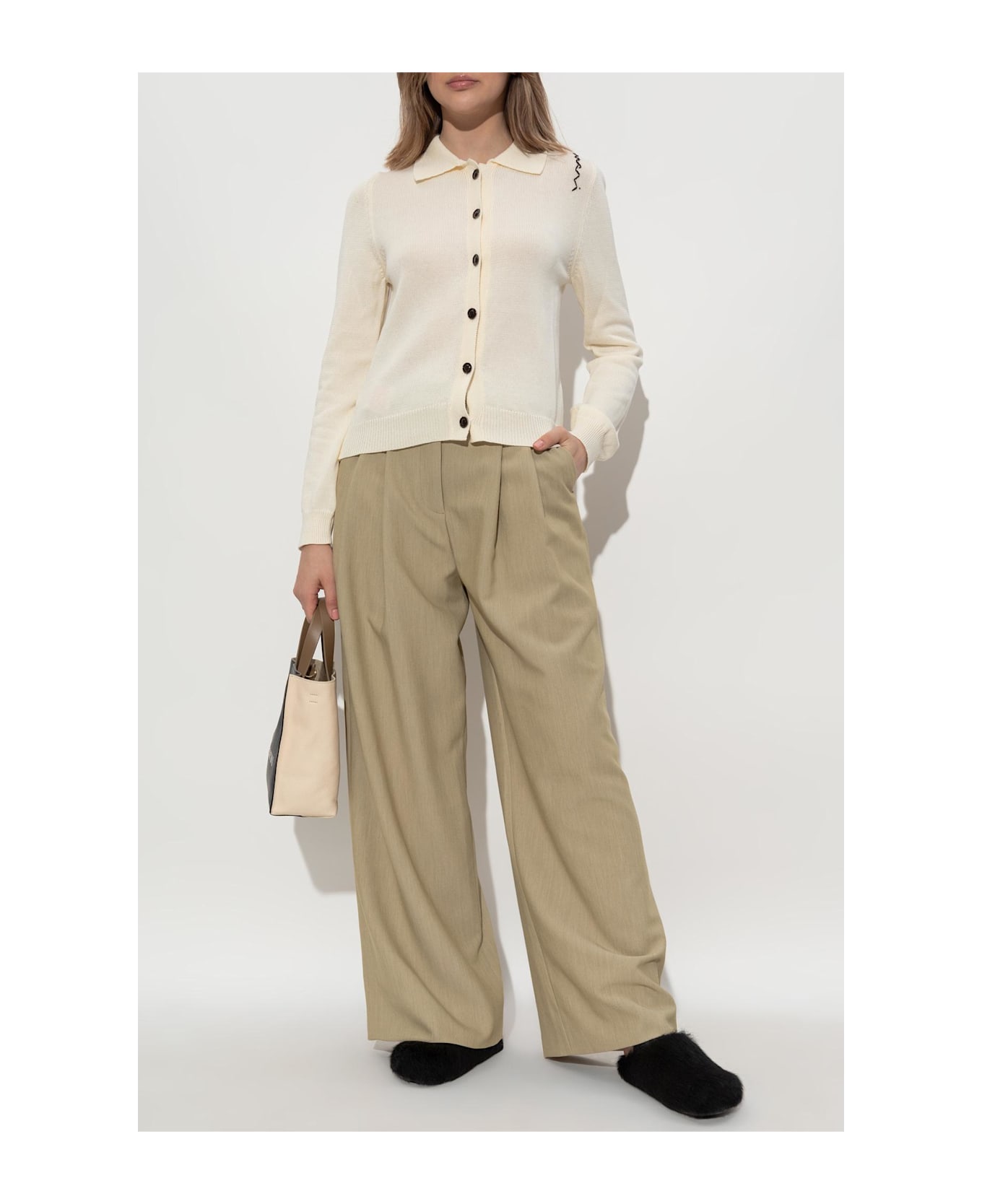 Marni Cardigan With Logo - Beige