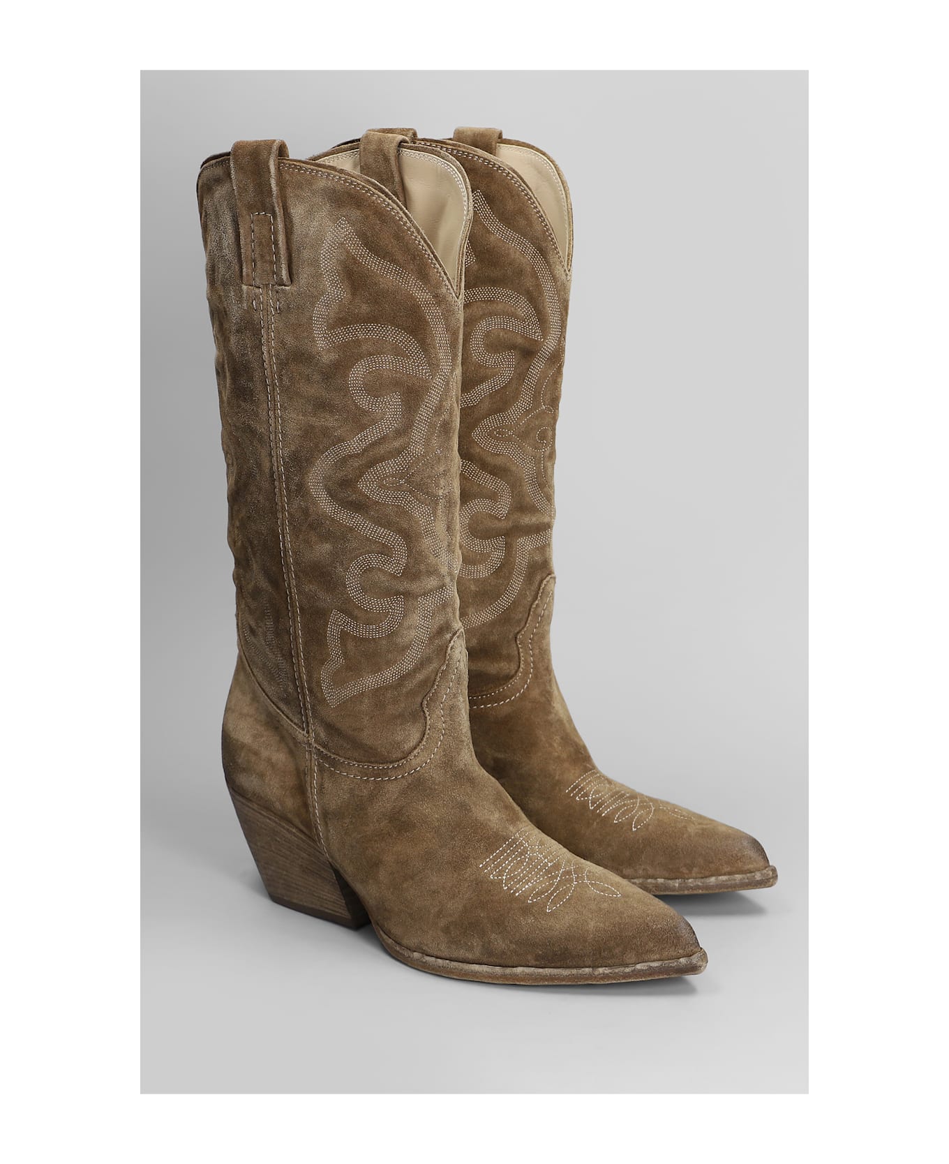 Elena Iachi Texan Boots In Camel Suede - Camel