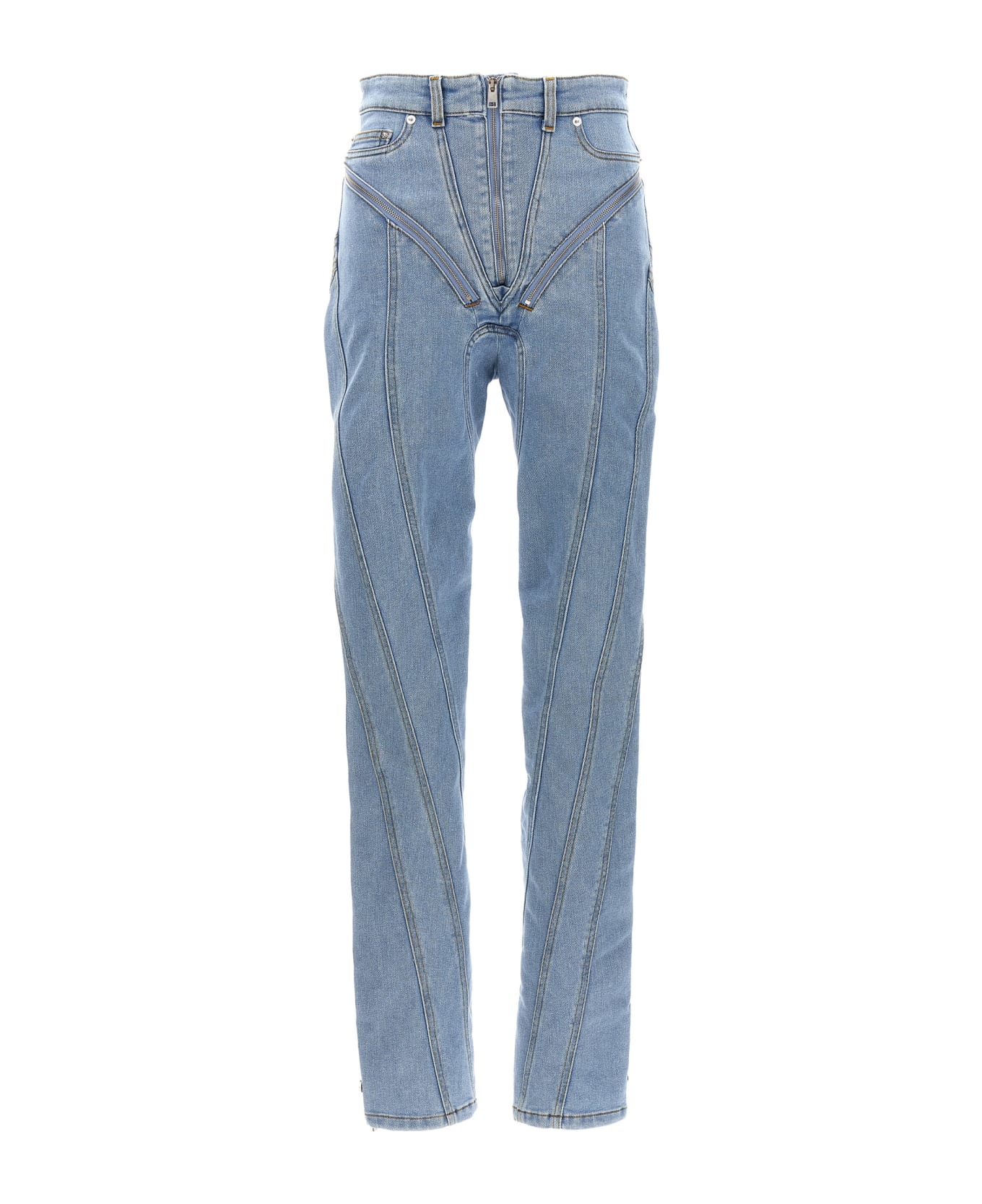 Mugler 'zipped Spiral' Jeans - Light Blue