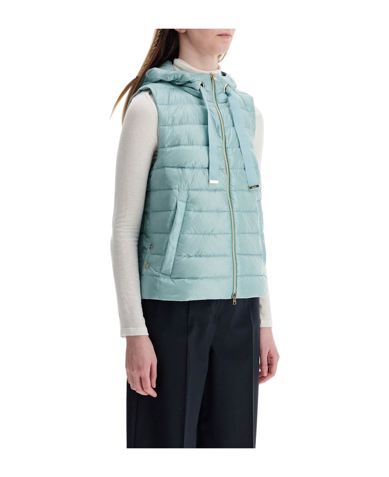 Herno Light Blue Quilted Nylon Gilet With Hood - BLUE