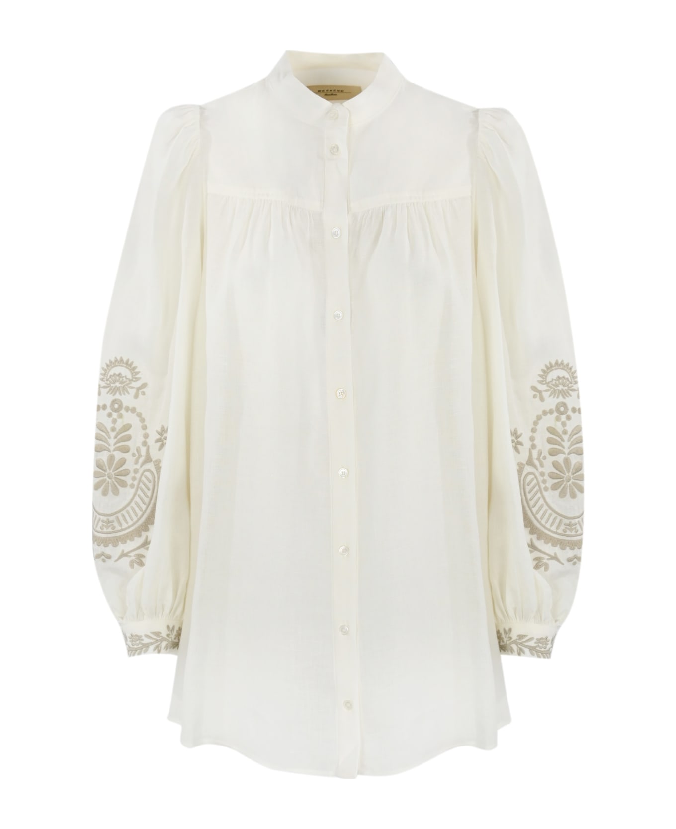 Weekend Max Mara Linen Canvas Shirt With 'carnia' Embroidery - OFF WHITE