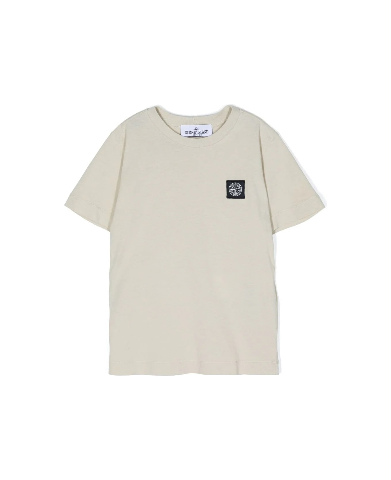 Stone Island Junior Beige T-shirt With Logo Patch - Brown
