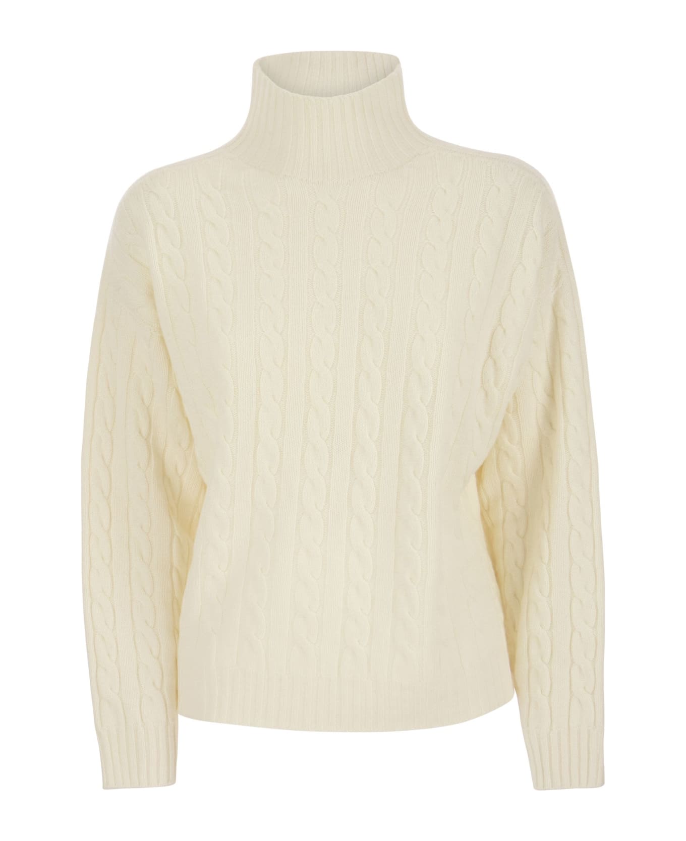 Peserico Plaited Jumper In Wool-silk And Cashmere Blend - Cream