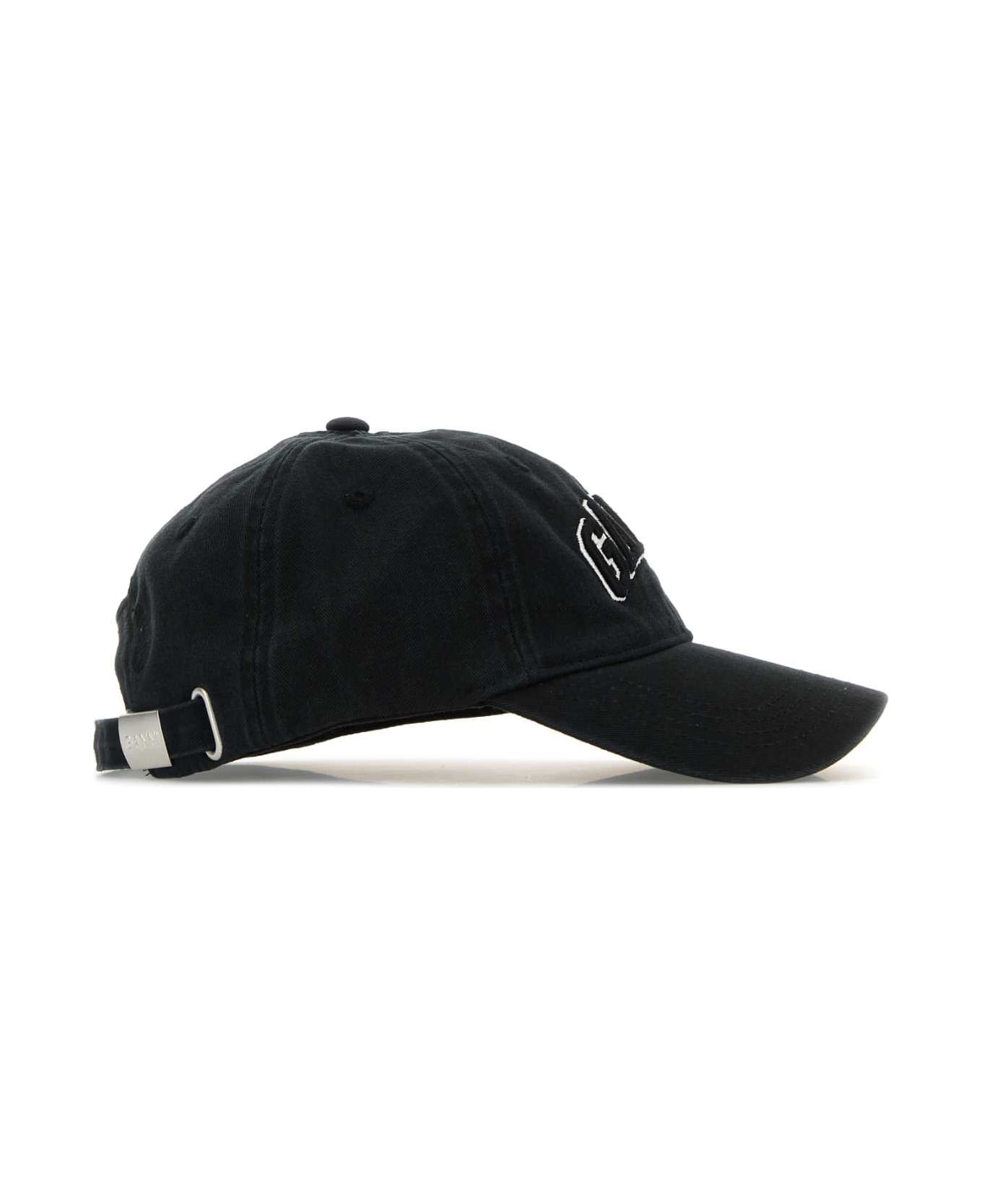 Ganni Slate Cotton Baseball Cap - BLACK
