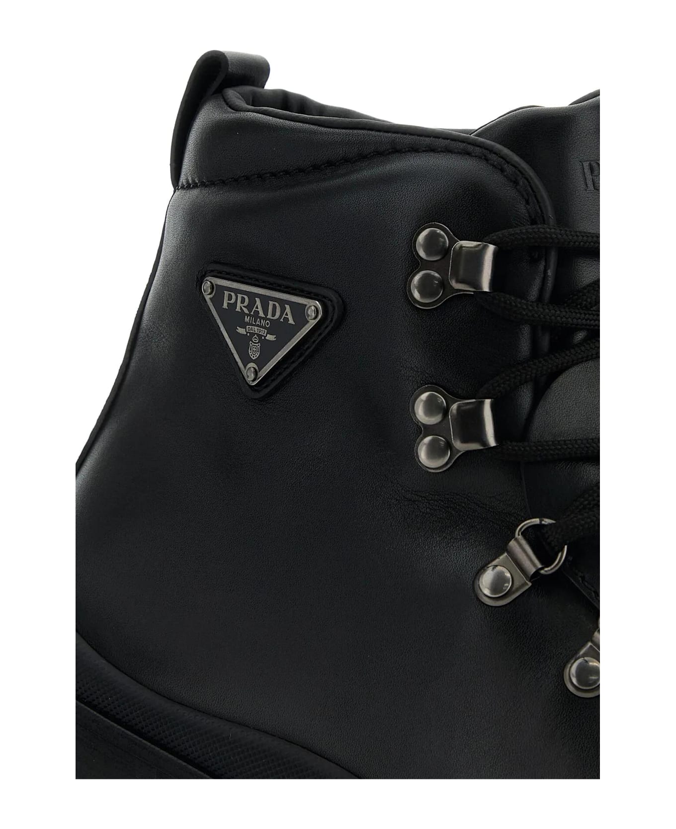 Prada Black Leather Ankle Boots - Black