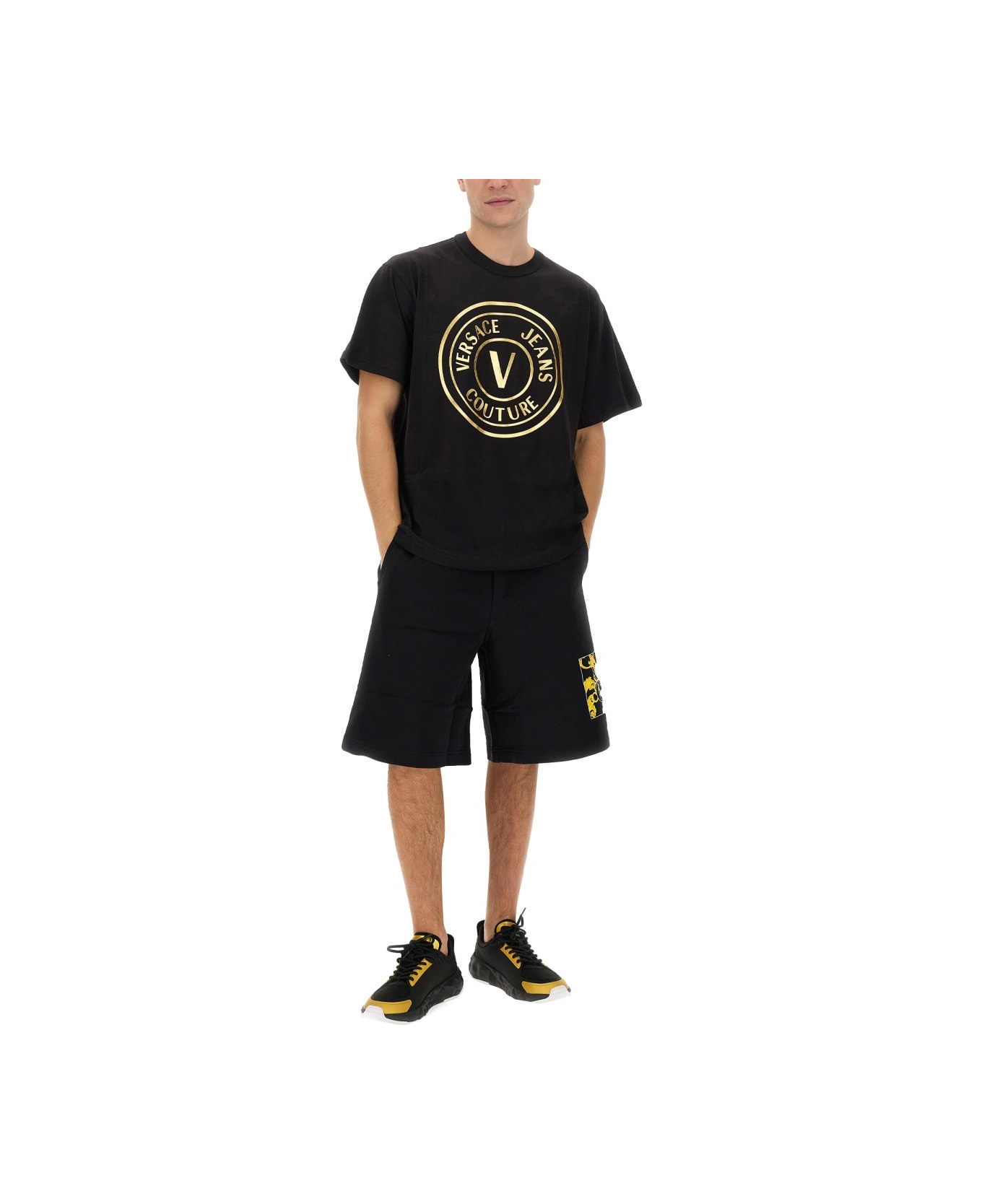 Versace Jeans Couture Bermuda With Logo - BLACK