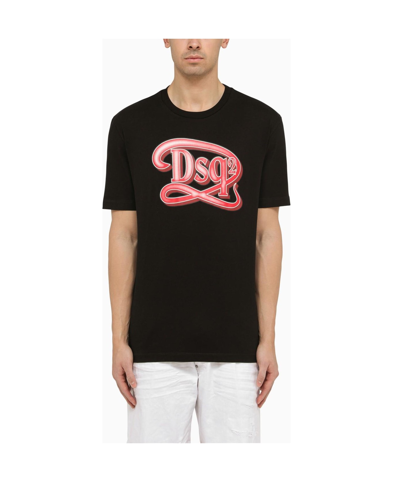 Dsquared2 Black Cotton T-shirt With Logo Print - Black