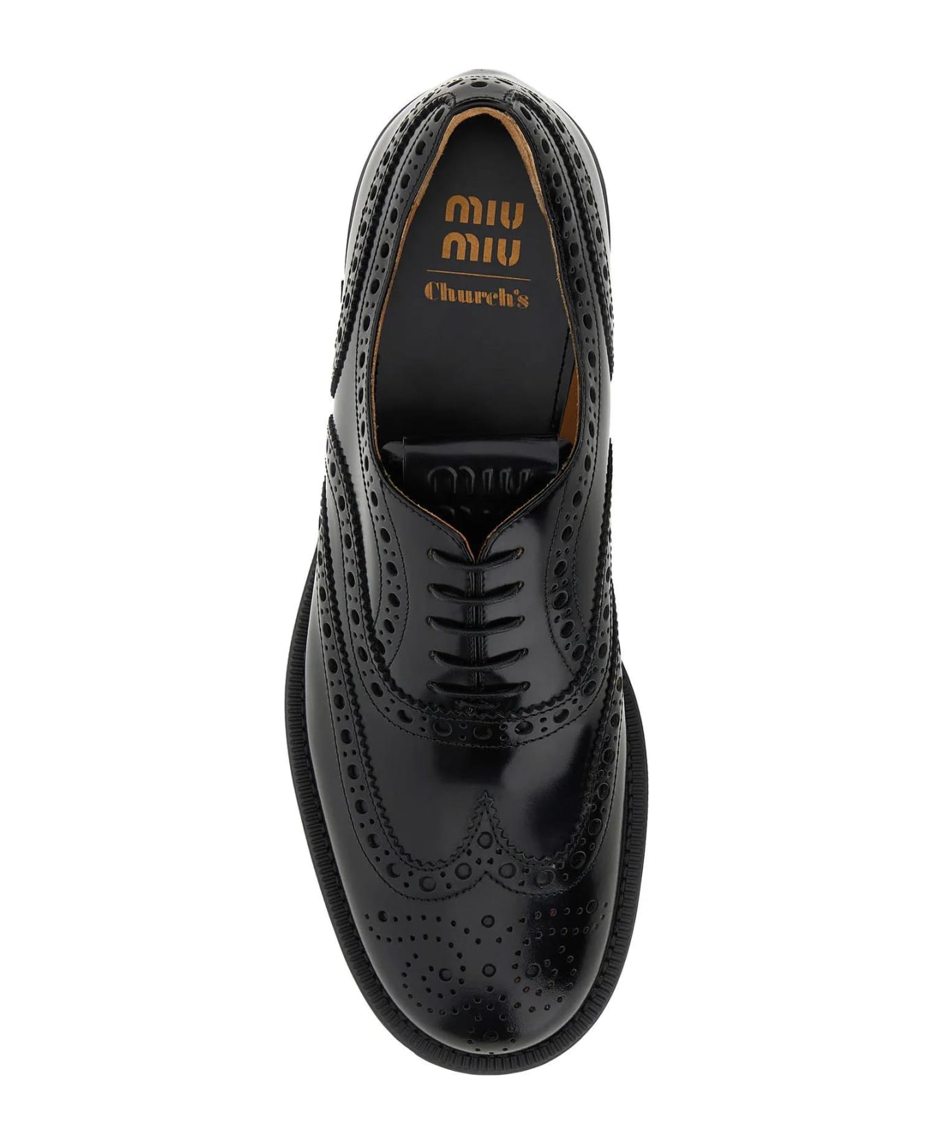 Miu Miu Black Leather Church's X Lace-up Shoes - BLACK レースアップシューズ