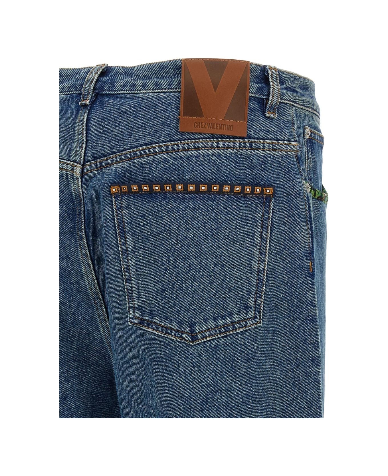 Valentino Embroidered Denim Jeans - Blue
