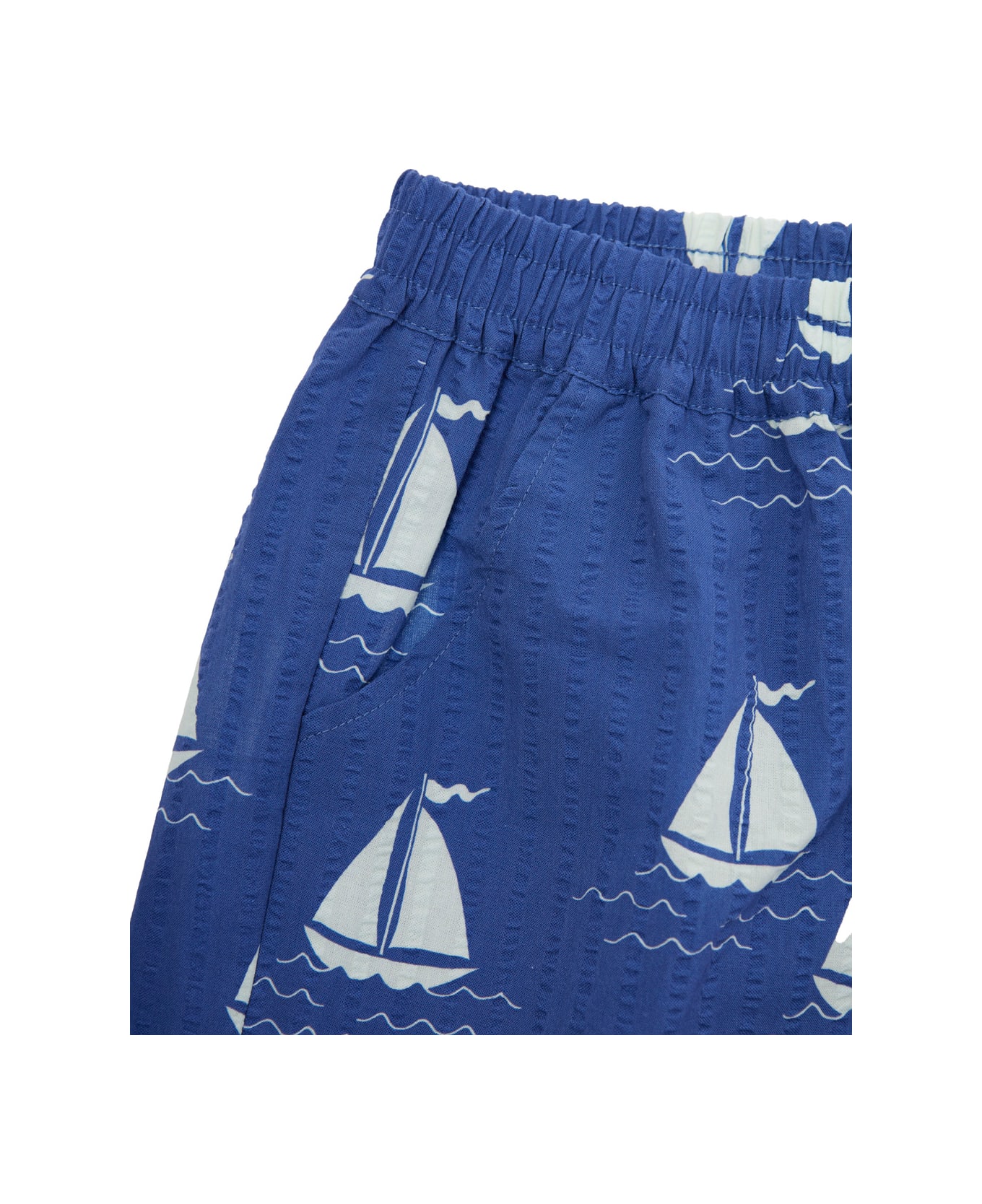 Mini Rodini 
sailing Boats
 Blue Shorts With Elastic Waist And All-over Graphic Print In Cotton Boy - Blu