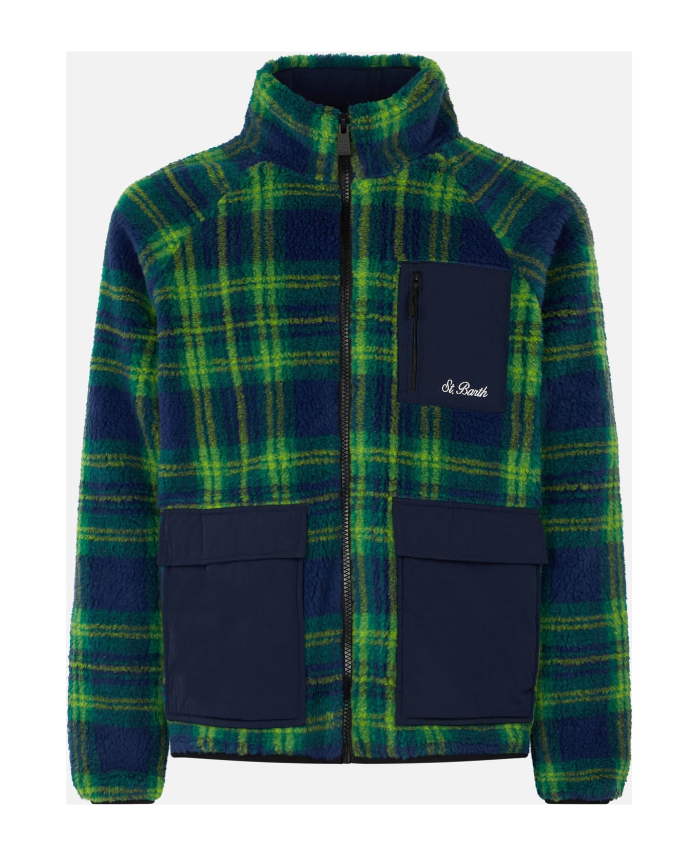 MC2 Saint Barth Man Sherpa Jacket With Tartan Print - BLUE