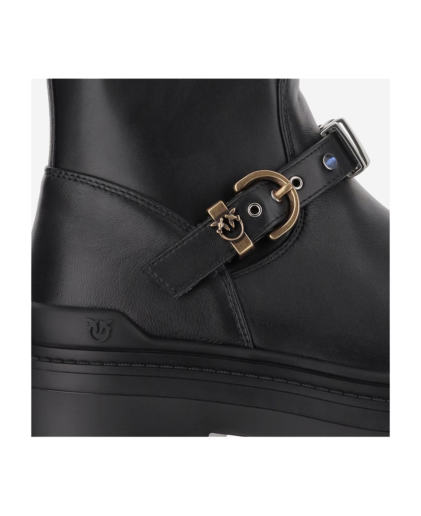 Pinko Mia 27 Leather Ankle Boots - Black
