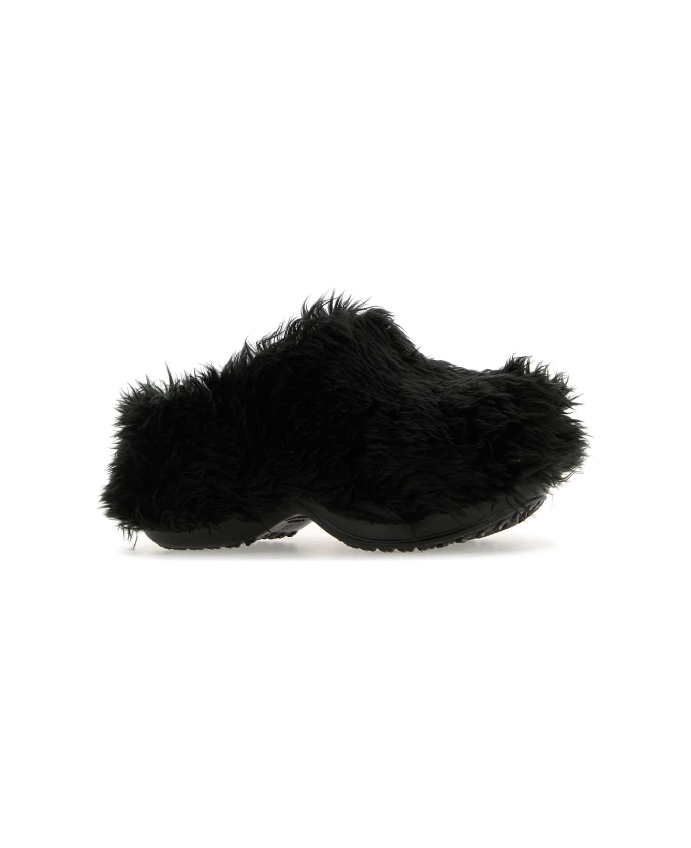 Balenciaga Black Rubber And Eco Fur Crocsâ ¢ Mules - Black
