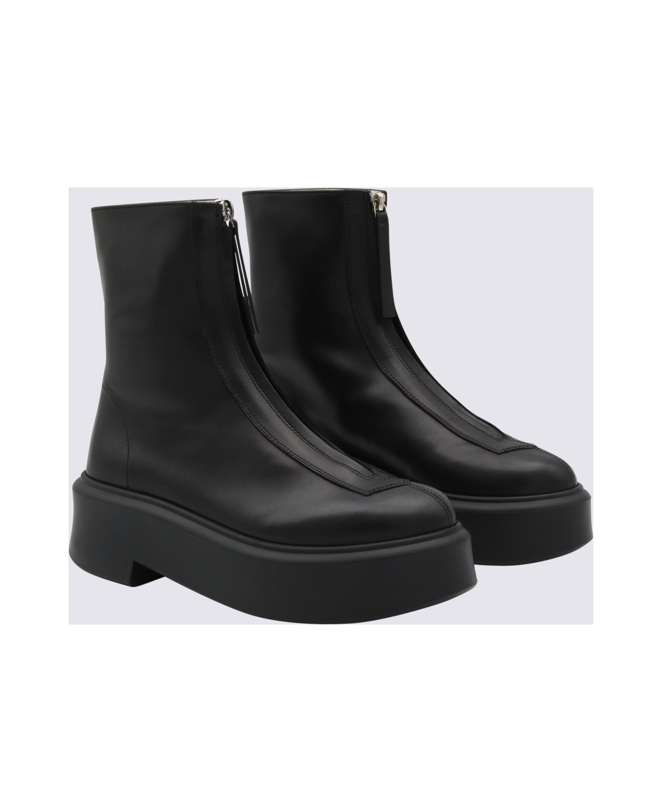 The Row Black Leather Boots - Black