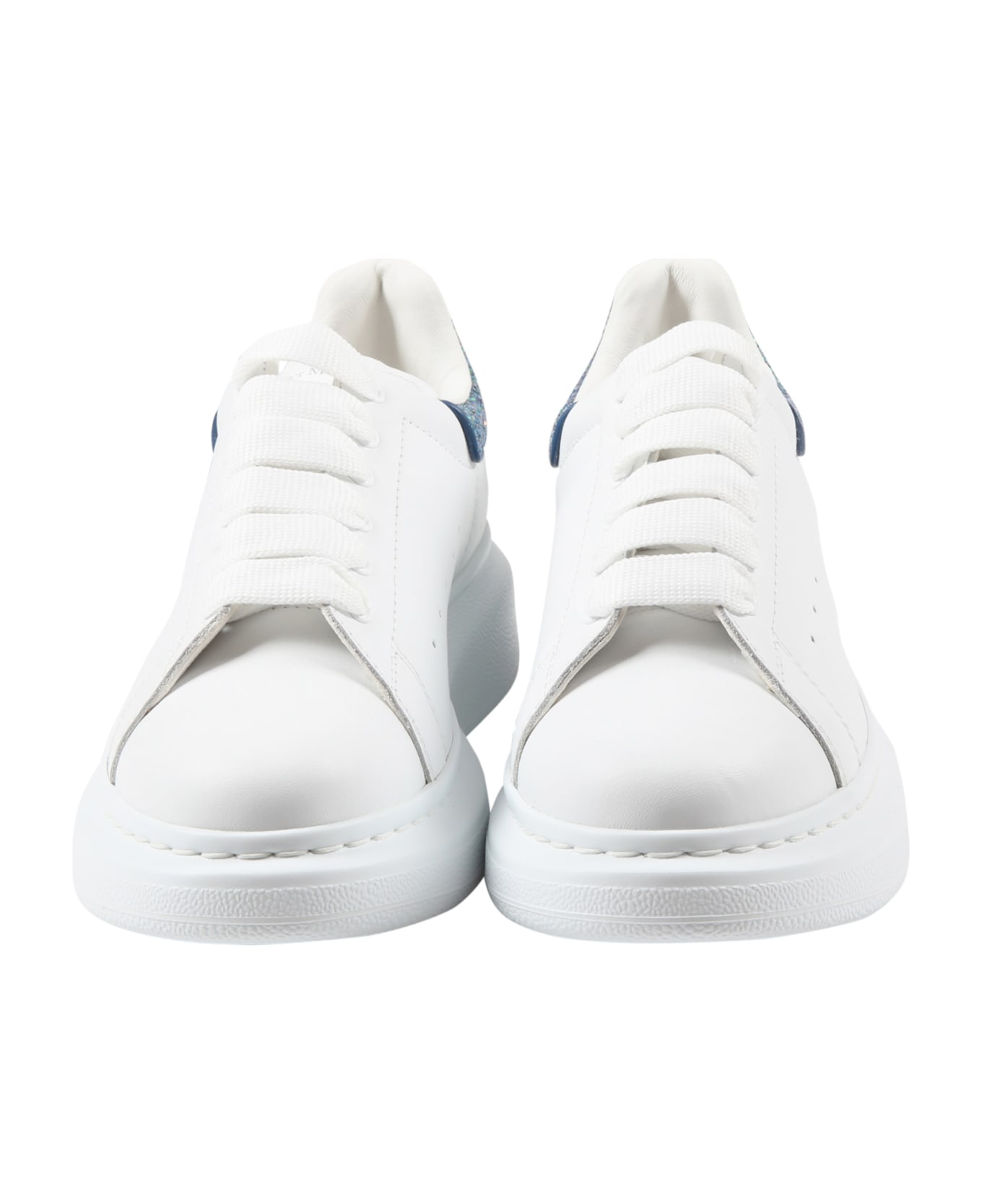 Alexander McQueen White Sneakers For Girl With Glitter And Logo - Multicolor
