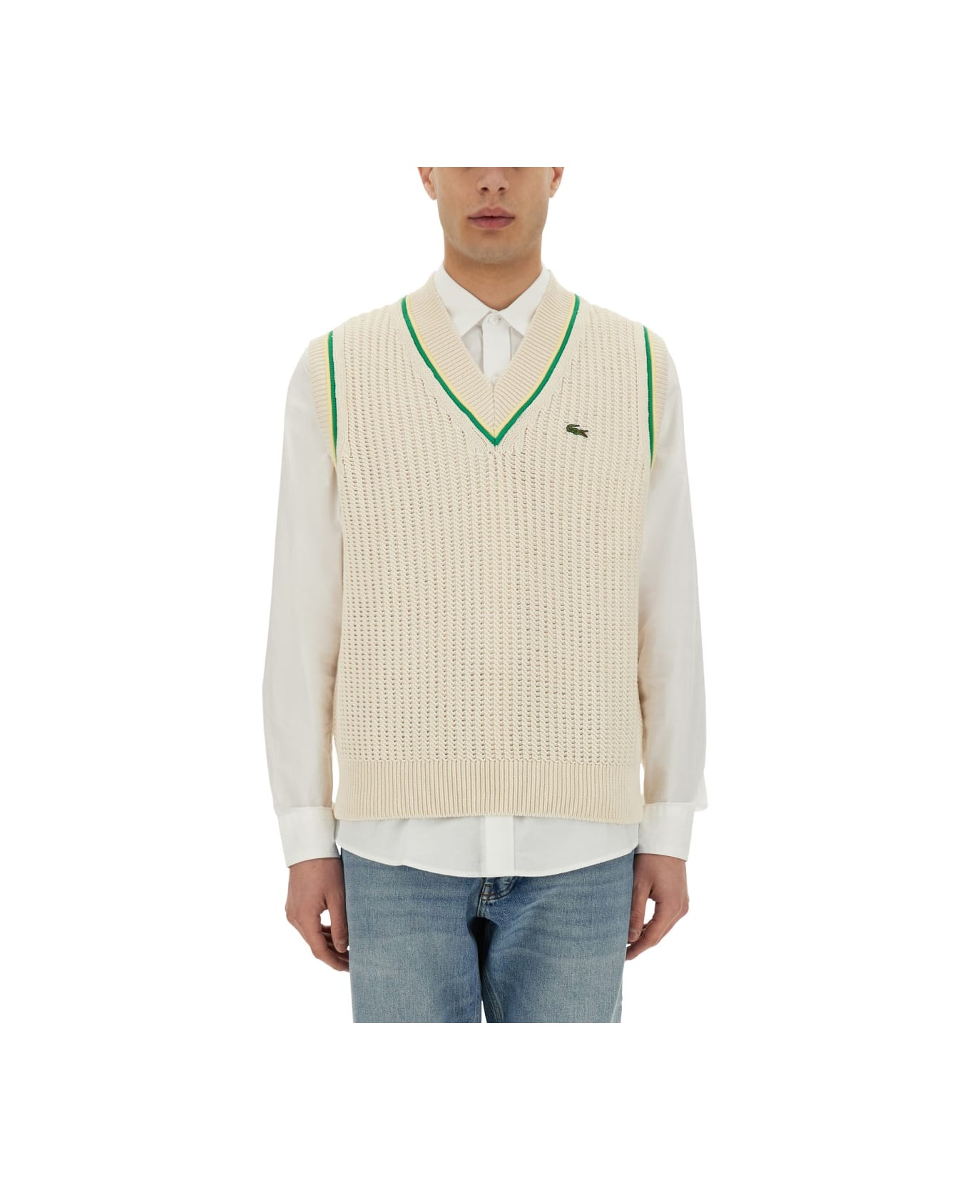 Lacoste Cotton Knit Vest - WHITE