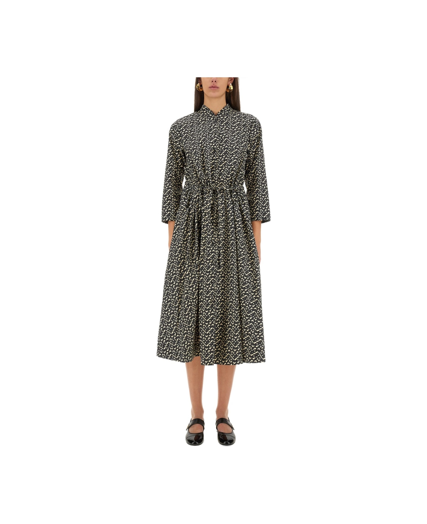 Tory Burch Printed Poplin Long Chemisier - BLACK