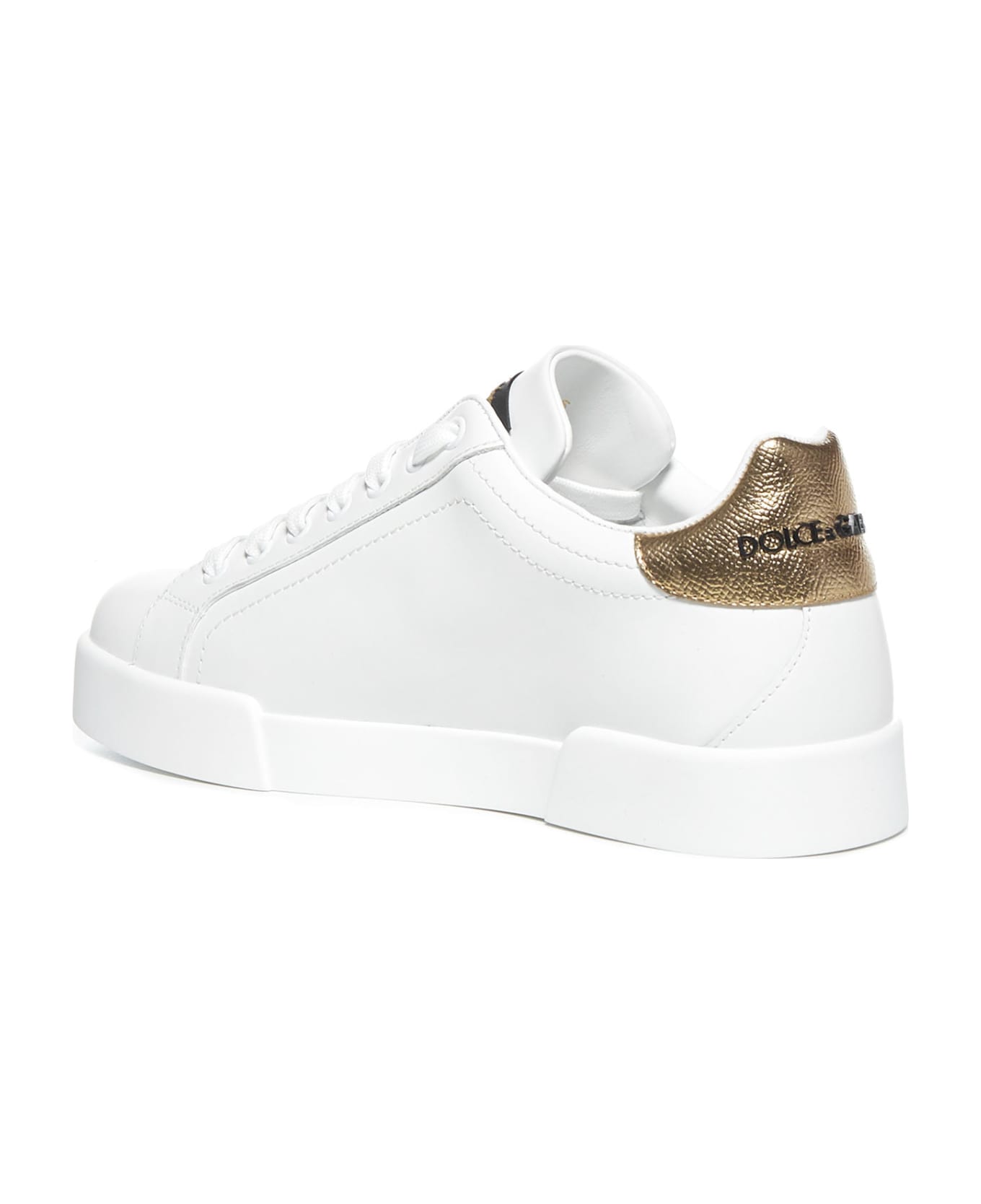 Dolce & Gabbana Portofino Logo Crest Leather Sneakers - White スニーカー