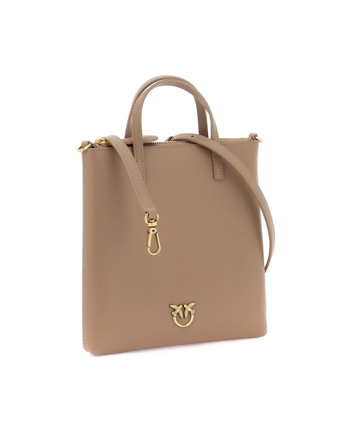 Pinko Leather Mini Tote Bag - BISCOTTO ZENZERO ANTIQUE GOLD (Brown)