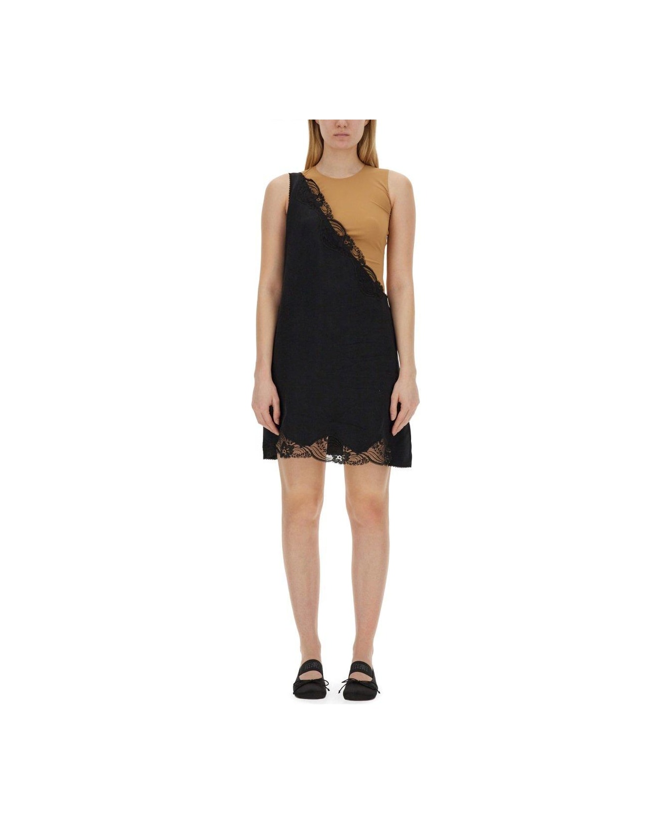 MM6 Maison Margiela One Shoulder Lace Trim Dress - Multicolor