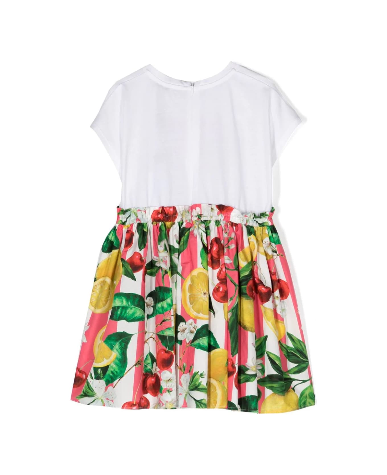 Dolce & Gabbana Jersey And Poplin Dress With Lemon And Cherry Print - White ワンピース＆ドレス
