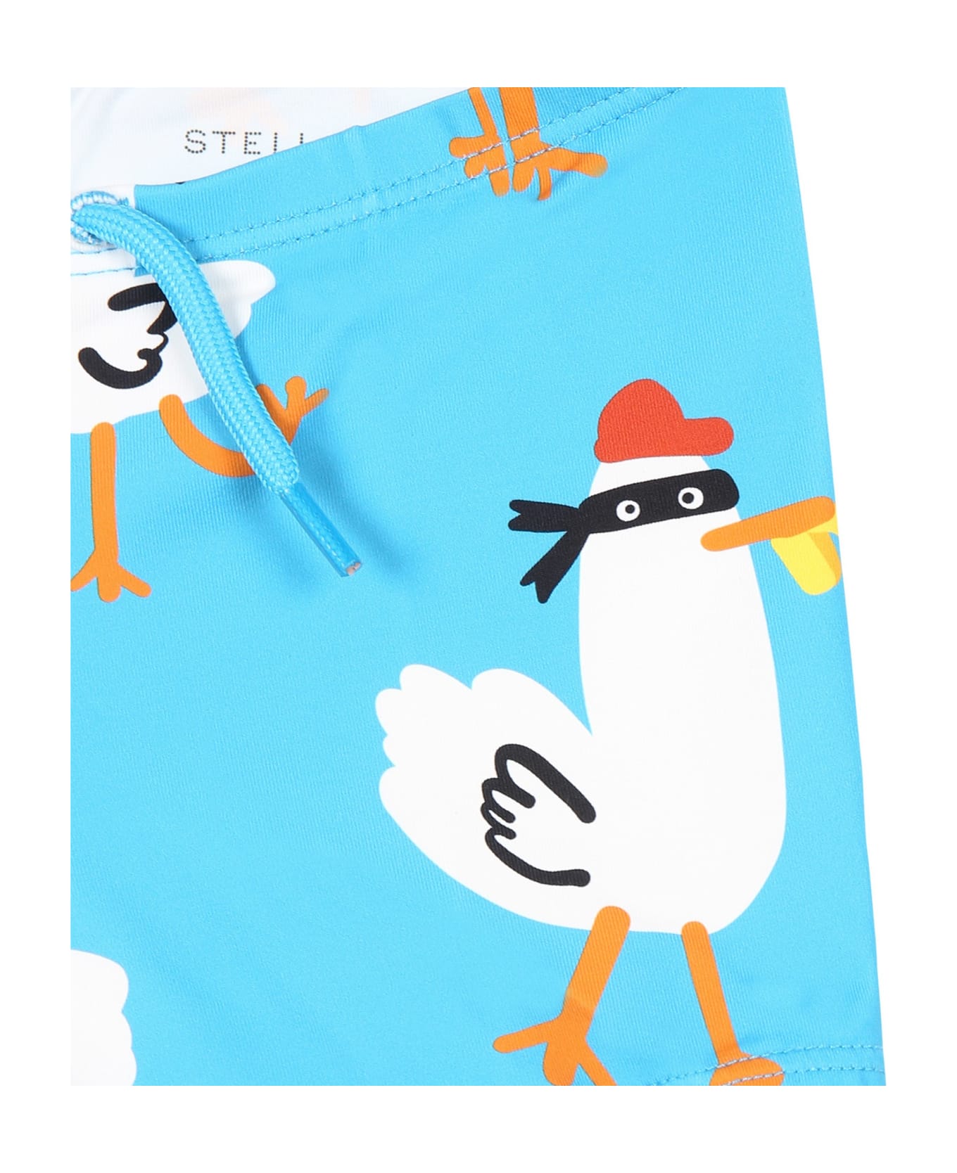 Stella McCartney Kids Light Blue Swim Shorts For Baby Boy With Rooster Print - Light Blue