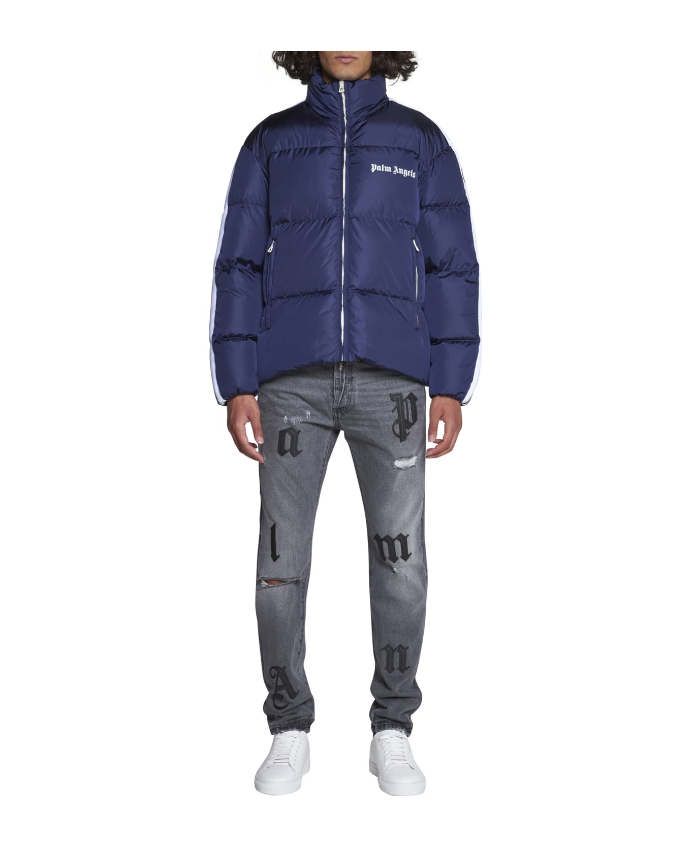 Palm Angels Down Jacket - Navy blue white