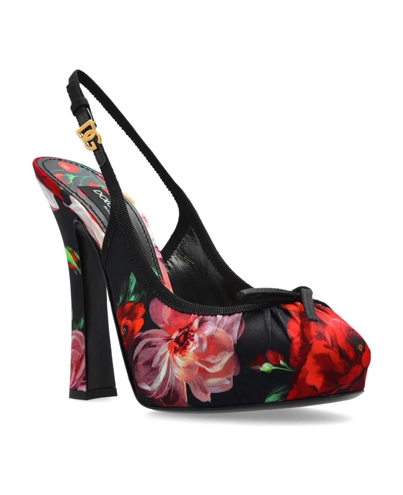 Dolce & Gabbana Platform Shoes With Floral Motif - BLACK/RED