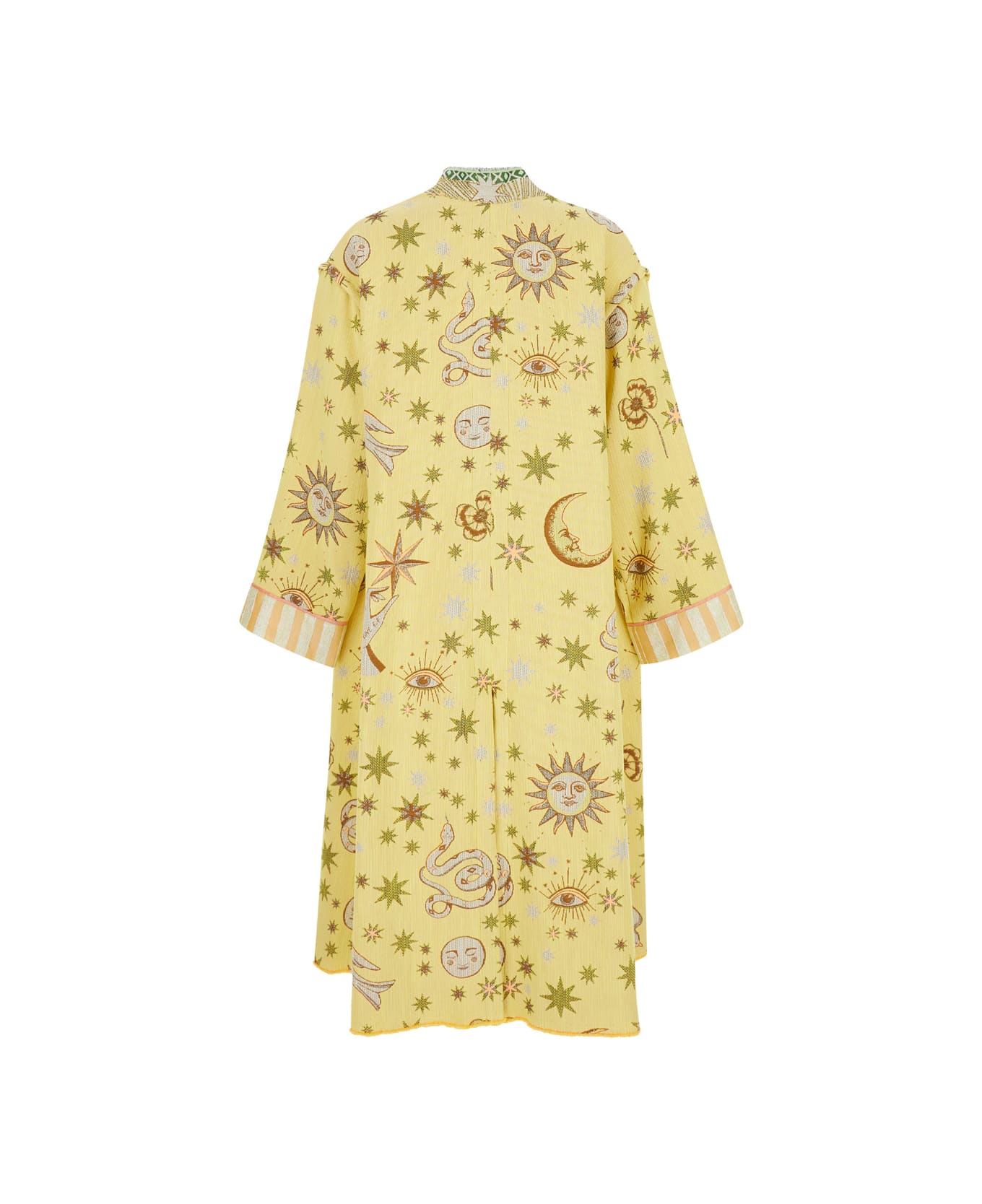 Forte_Forte Yellow Robe Coat With Sun And Moon Embroideries And Print In Cotton Blend Woman - Yellow
