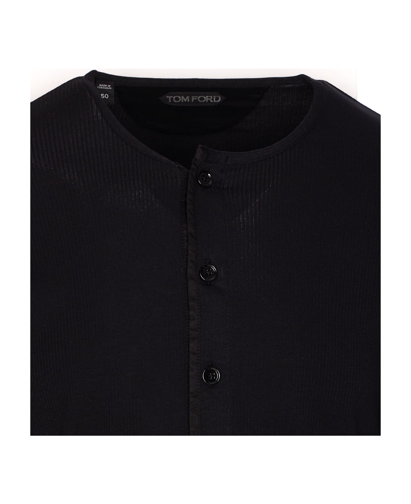 Tom Ford Ribbed Longsleeves Henley T-shirt - Black