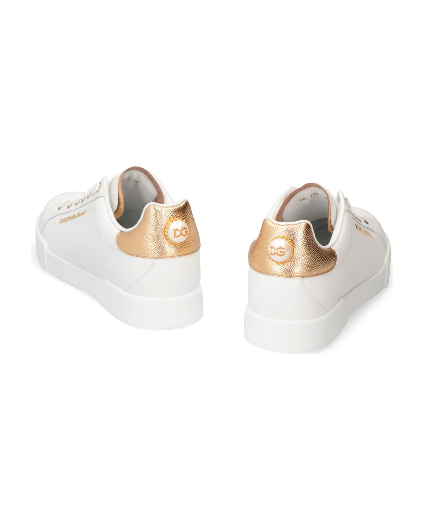 Dolce & Gabbana Portofino Leather Low-top Sneakers - BIANCO/ORO