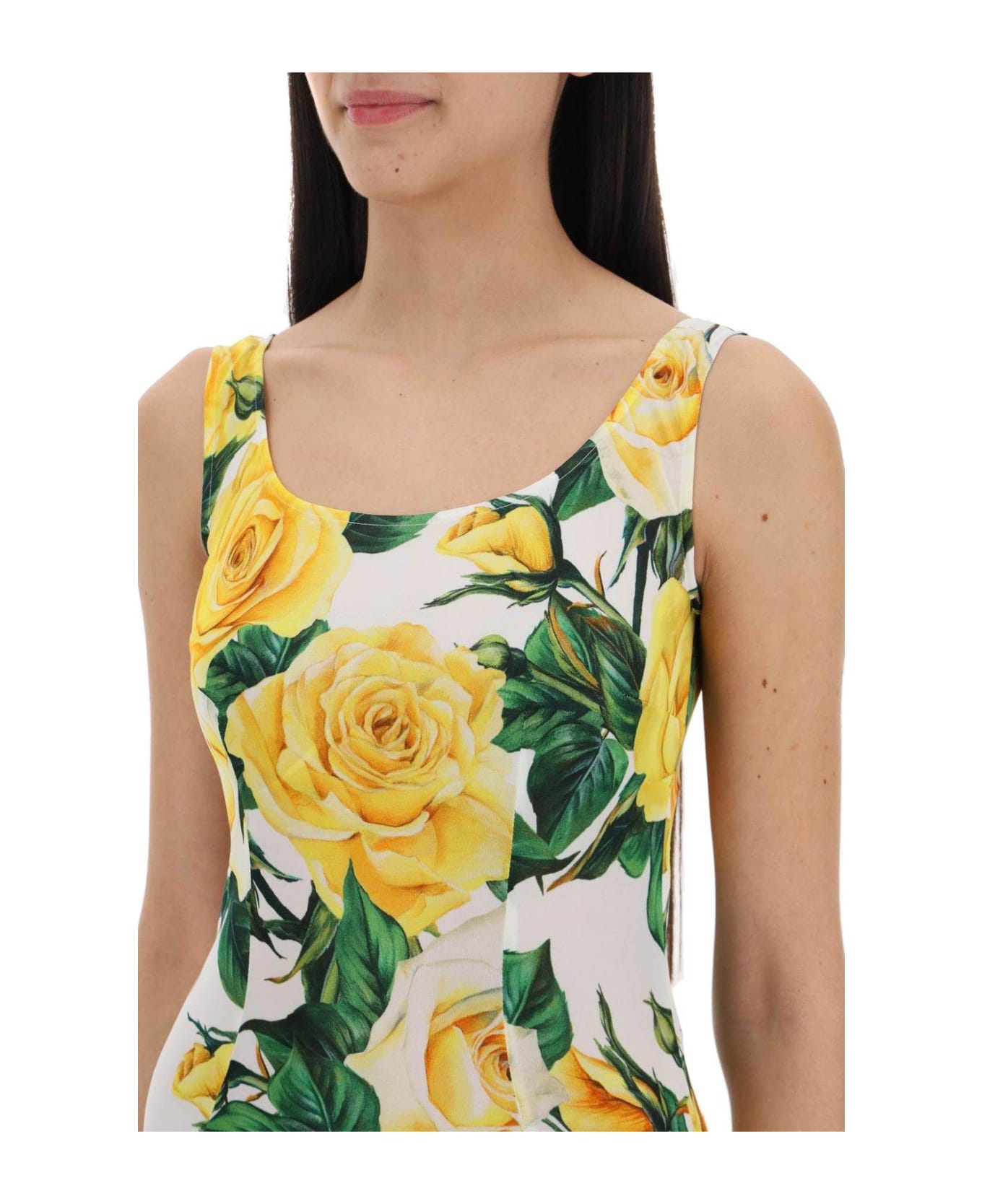 dolce print & Gabbana Sleeveless Midi Dress - Yellow, green, white