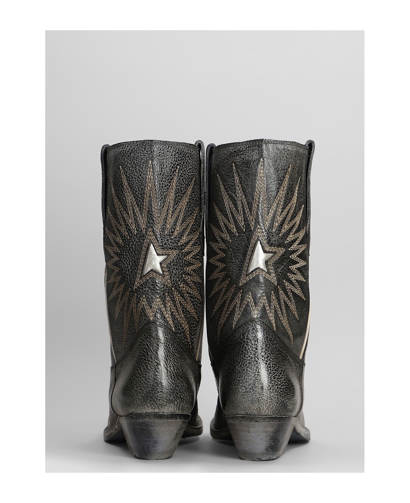 Golden Goose Wish Star Texan Ankle Boots In Black Leather - black