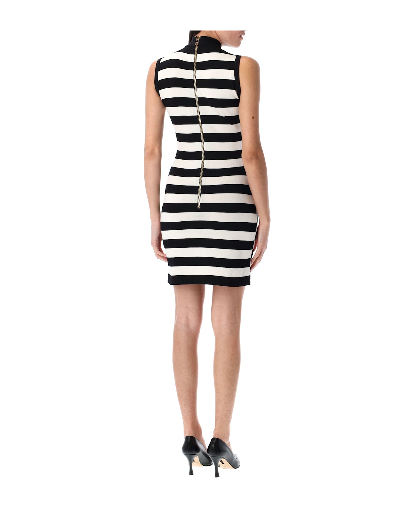 Balmain Asymmetric Stripes Mini Dress - BLACK/WHITE/ROUGE