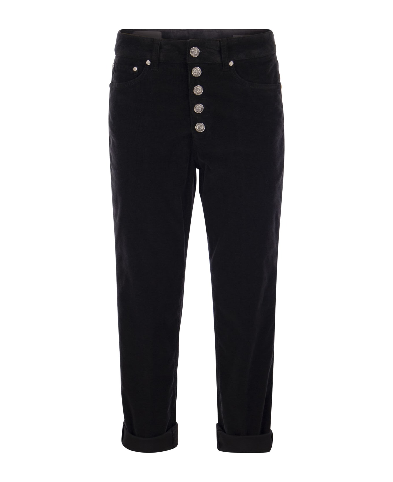 Dondup Koons - Multi-striped Velvet Trousers With Jewelled Buttons - Black デニム