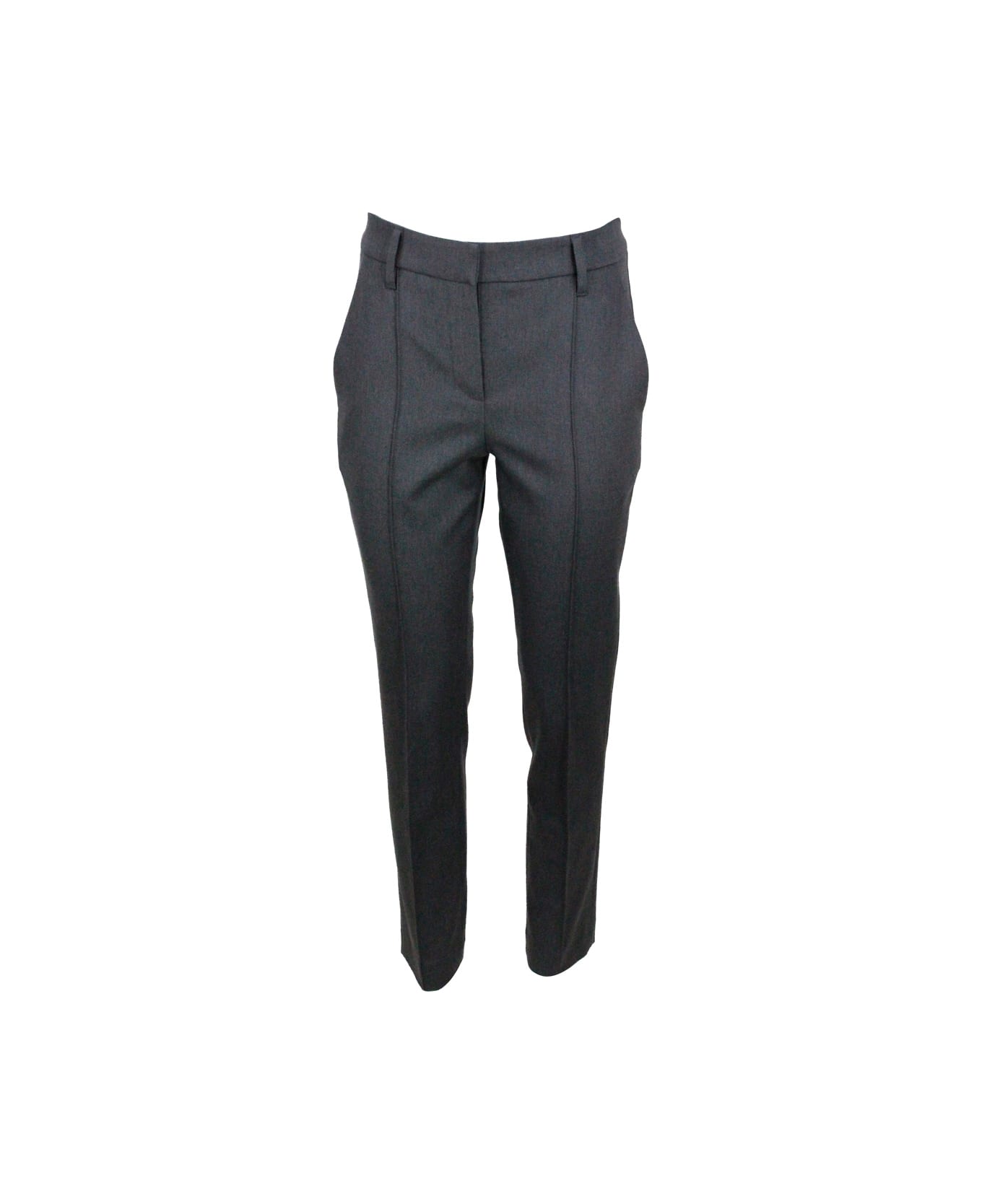 Brunello Cucinelli Stretch Cotton Drill Trousers With Monili On The Back Loop - Grey ボトムス